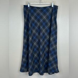 Croft & Barrow 14 A-Line Plaid Blue Gray Academia Preppy Modest Midi School